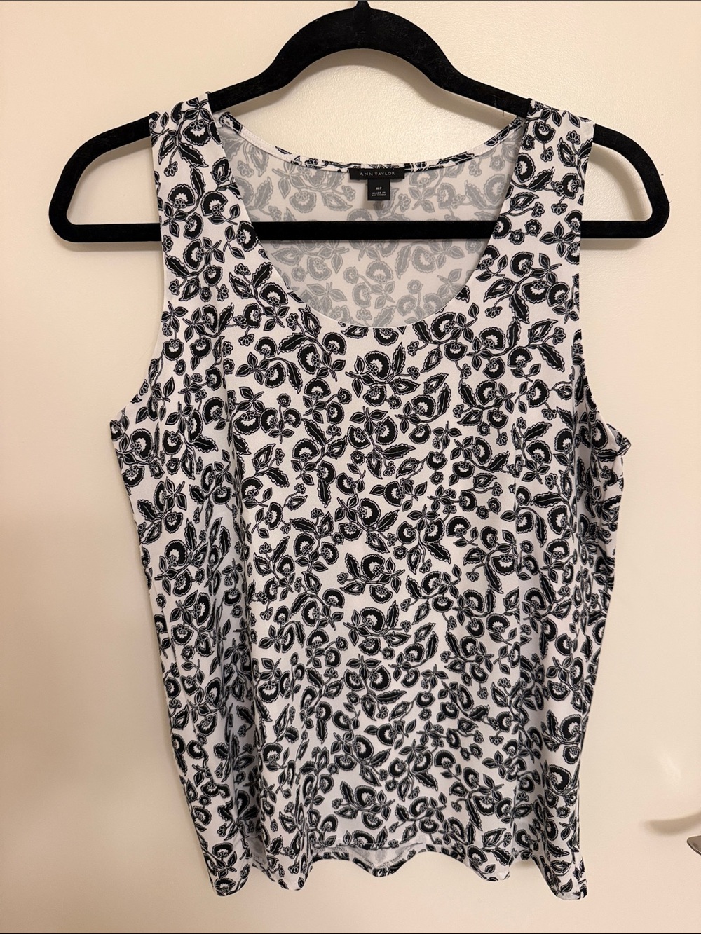 Ann Taylor White Tank with Black Floral Print